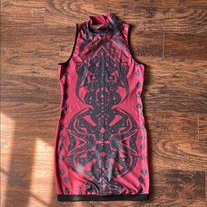 Red and Black Sleeveless Bodycon Mini Dress